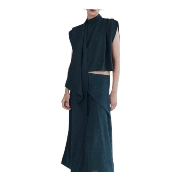 Zara Dark Blue Fluid Flyaway A-Line Wrap Midi Skirt Women’s Size M NWOT - Picture 1 of 6